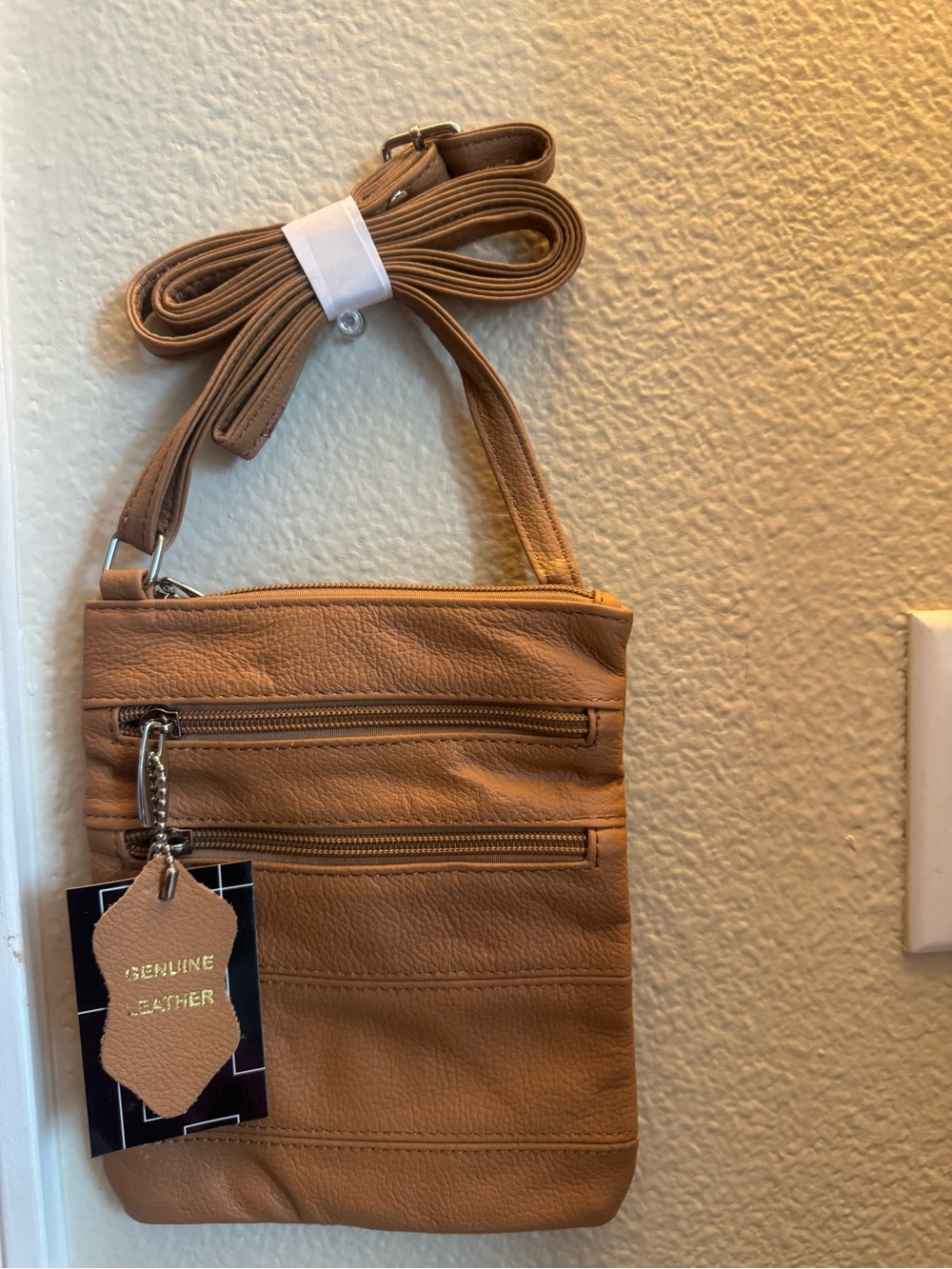 Genuine Leather Crossbody Bag in Tan